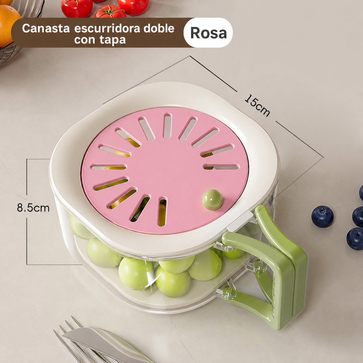Canasta escurridora doble con tapa - 7