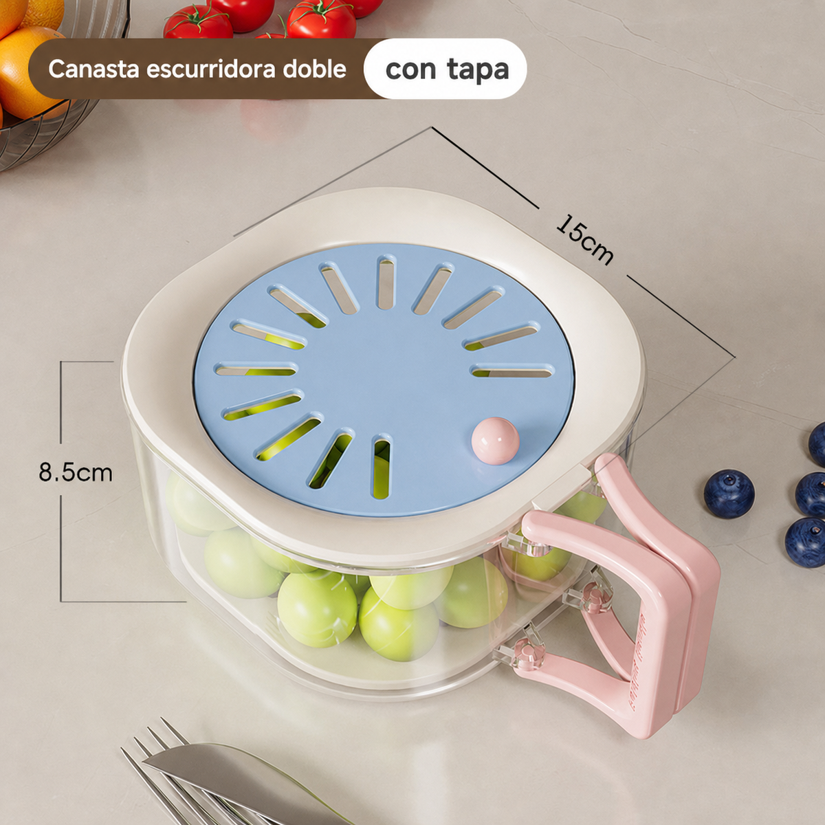 Canasta escurridora doble con tapa