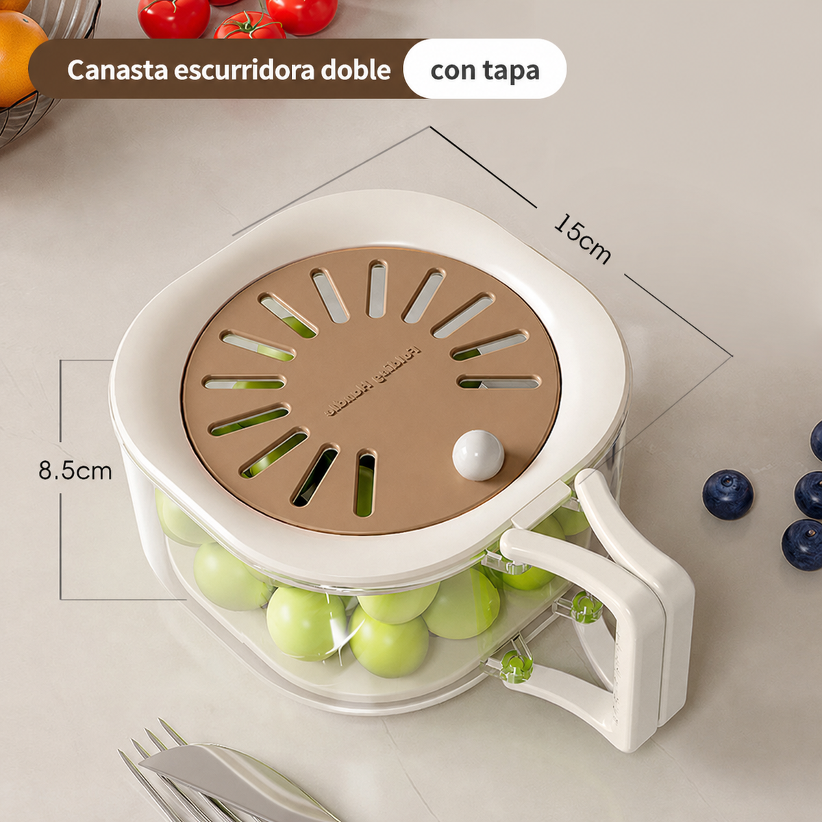 Canasta escurridora doble con tapa