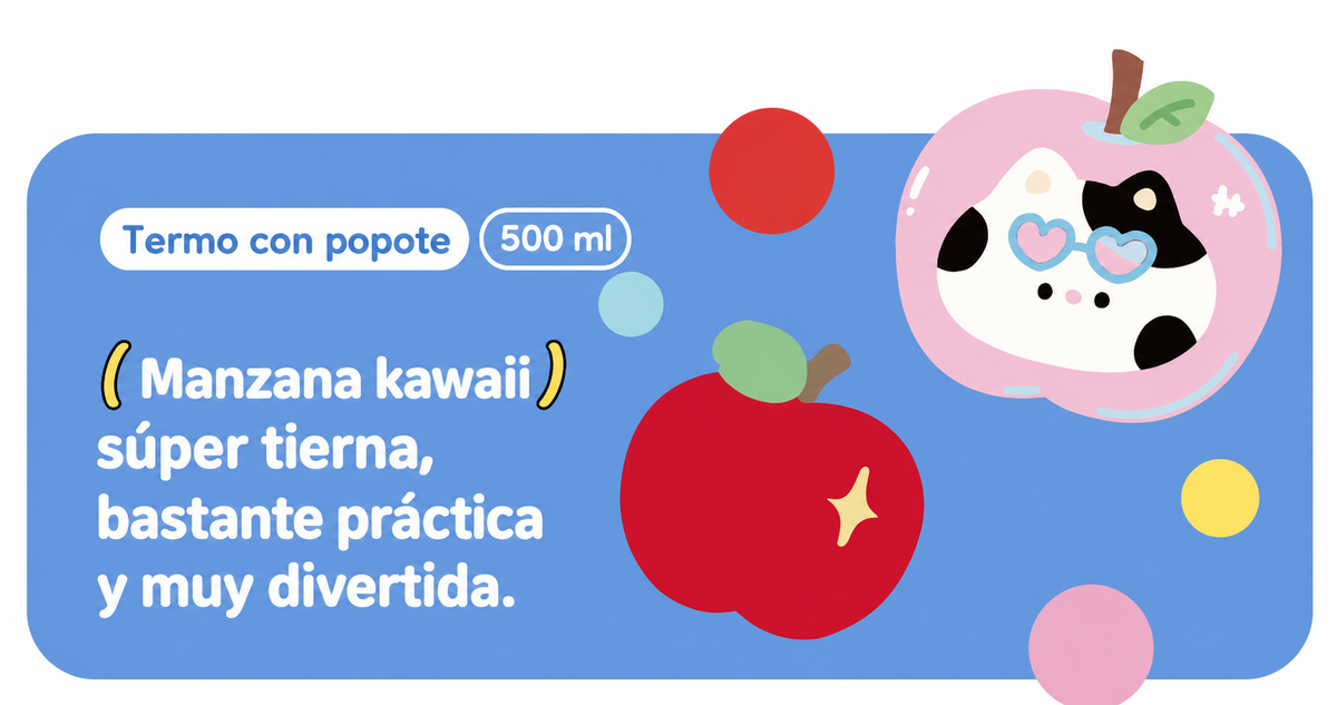 Termo con popote 500 ml acero inoxidable diseños kawaii - 11