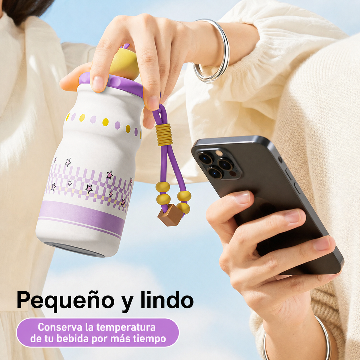 Termo con popote 500 ml acero inoxidable diseños kawaii - 2