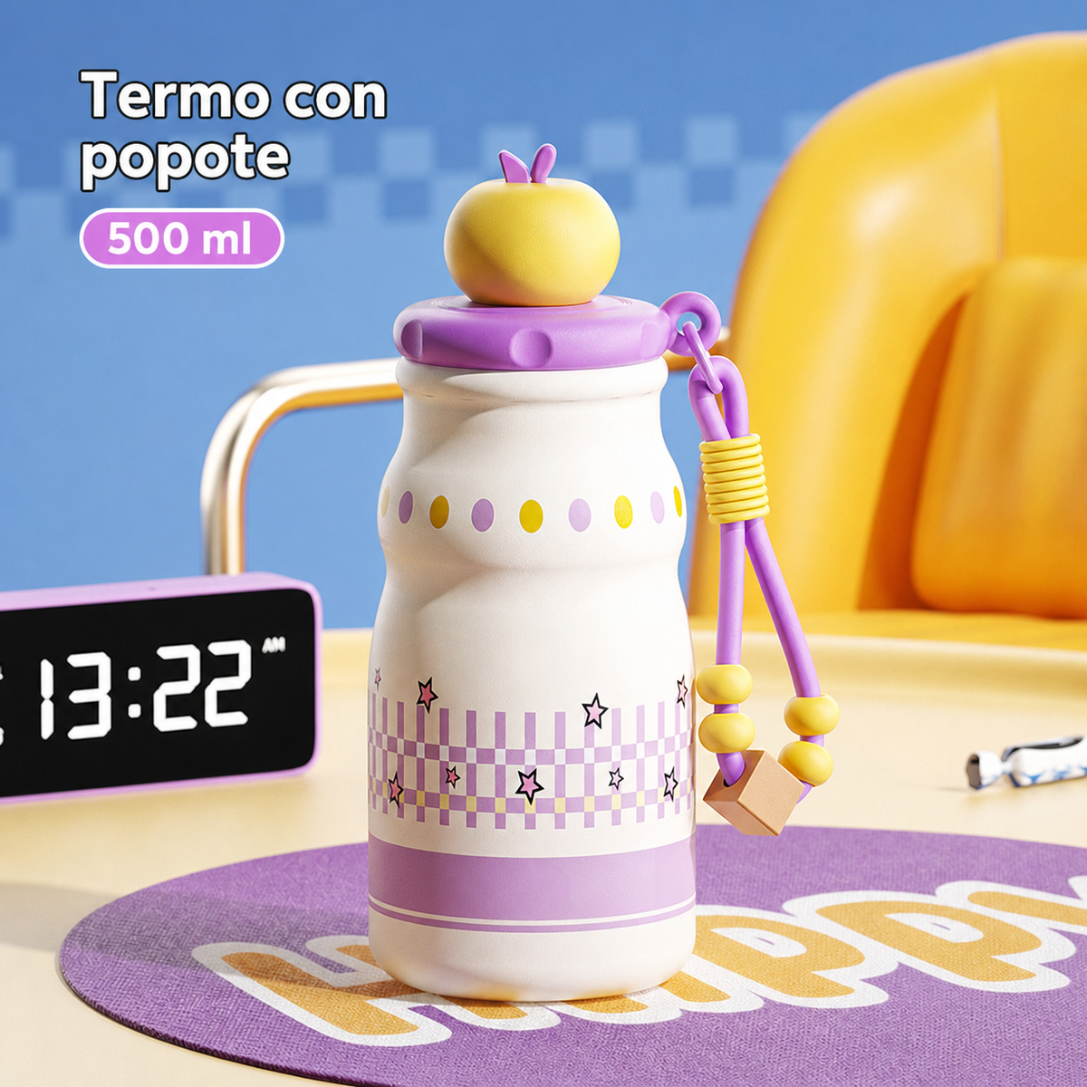 Termo con popote 500 ml acero inoxidable diseños kawaii - 6