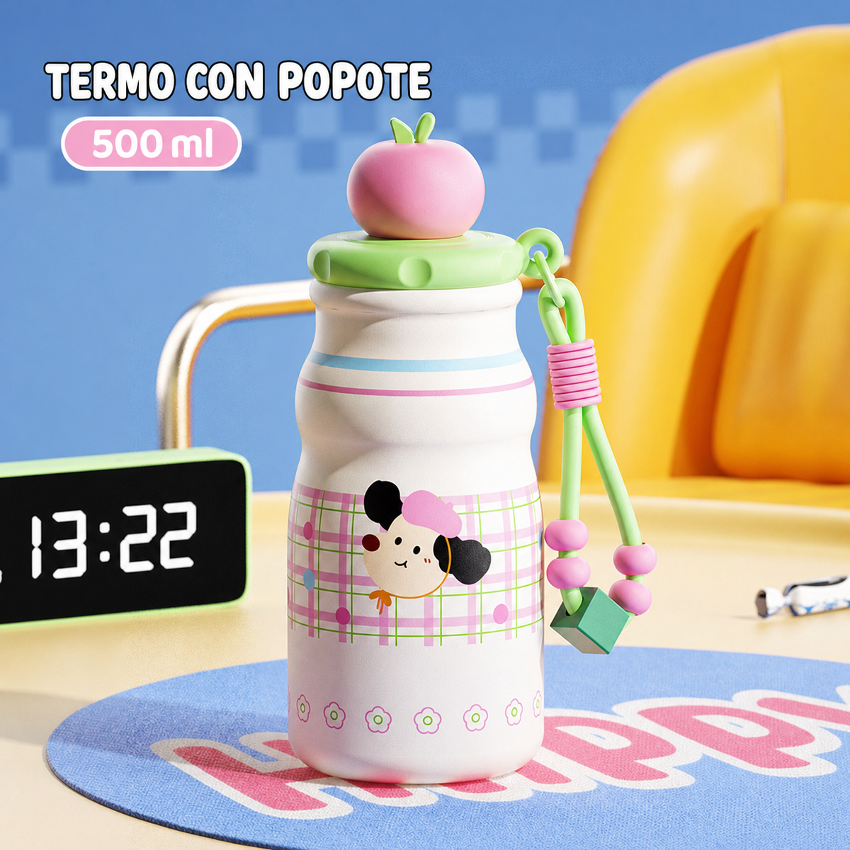 Termo con popote 500 ml acero inoxidable diseños kawaii - 8