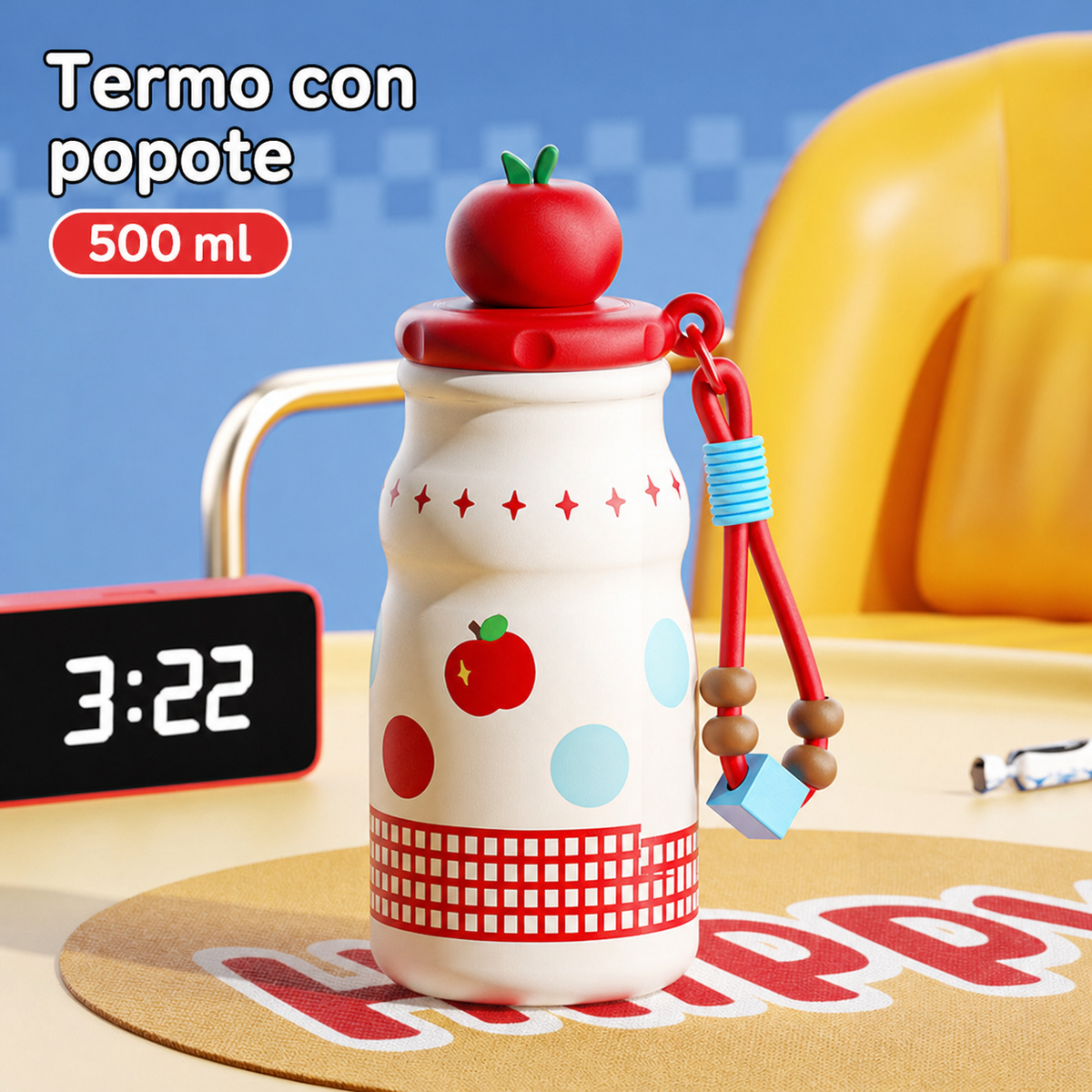 Termo con popote 500 ml acero inoxidable diseños kawaii