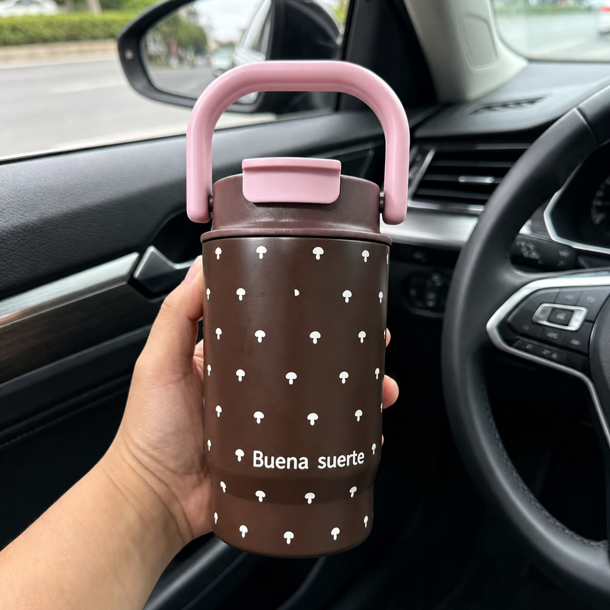 Termo con asa estampado leopardo 500 ml doble tapa - 6
