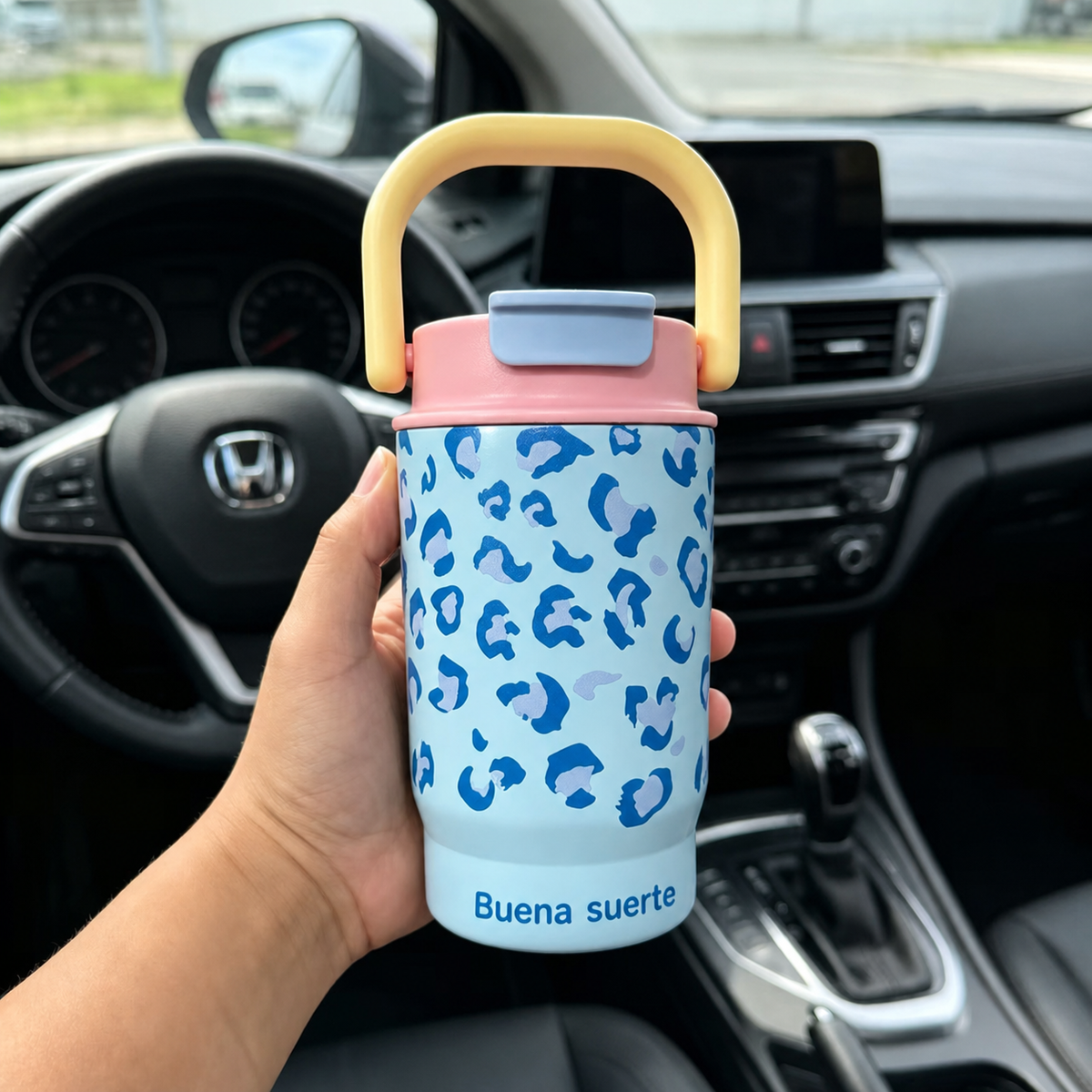 Termo con asa estampado leopardo 500 ml doble tapa - 8