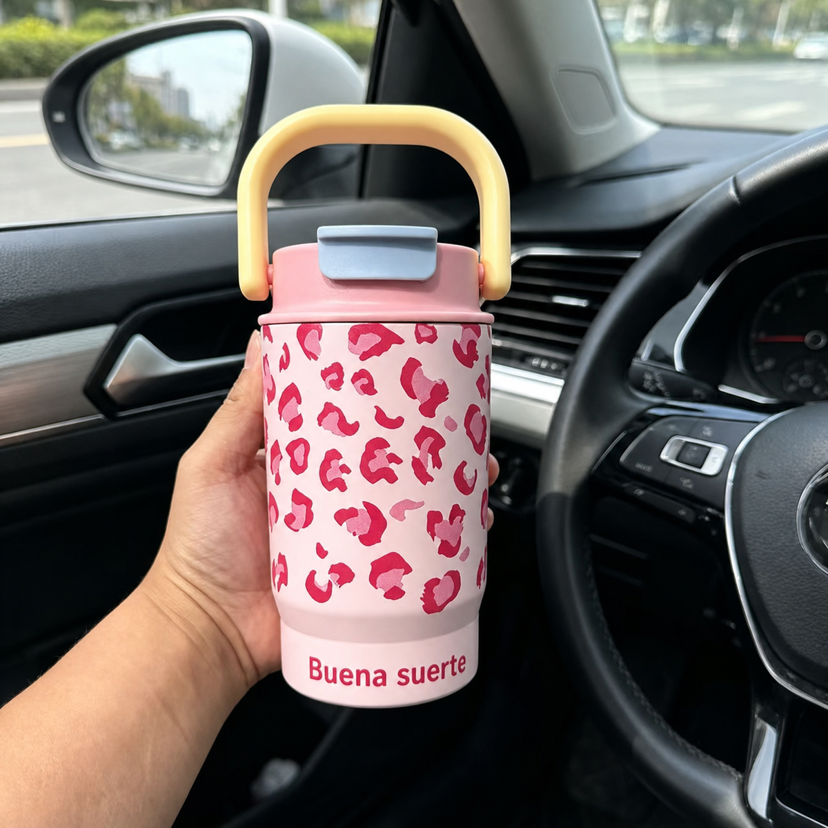 Termo con asa estampado leopardo 500 ml doble tapa - 9