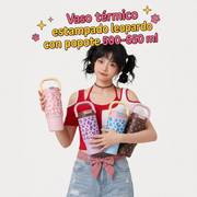 Vaso térmico estampado leopardo con popote 500-650 ml - 1