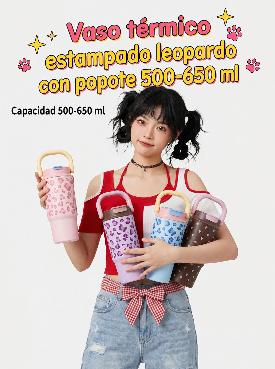 Vaso térmico estampado leopardo con popote 500-650 ml - 12