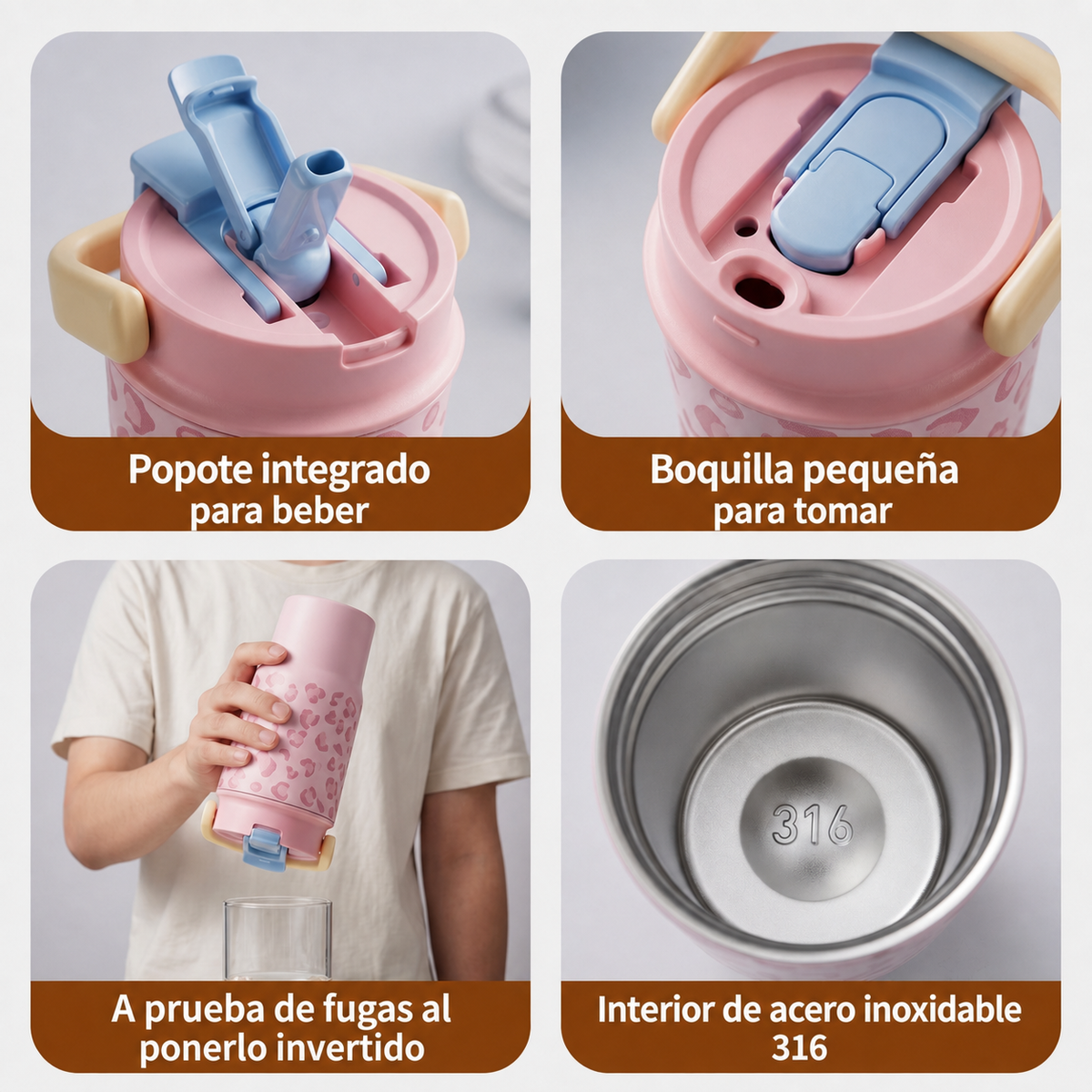 Vaso térmico estampado leopardo con popote 500-650 ml - 4