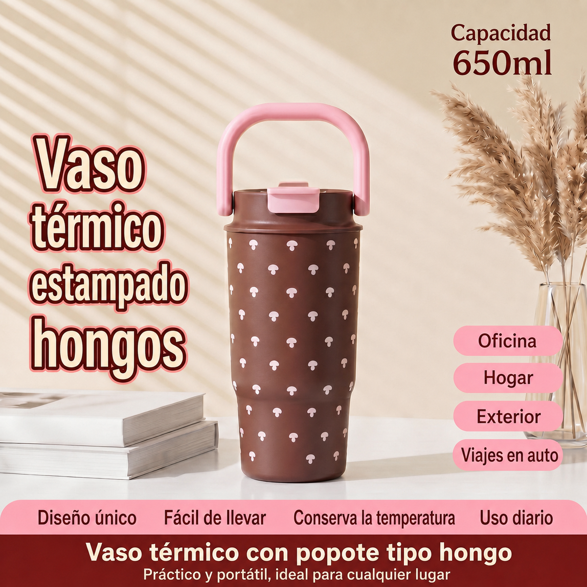 Vaso térmico estampado leopardo con popote 500-650 ml - 6