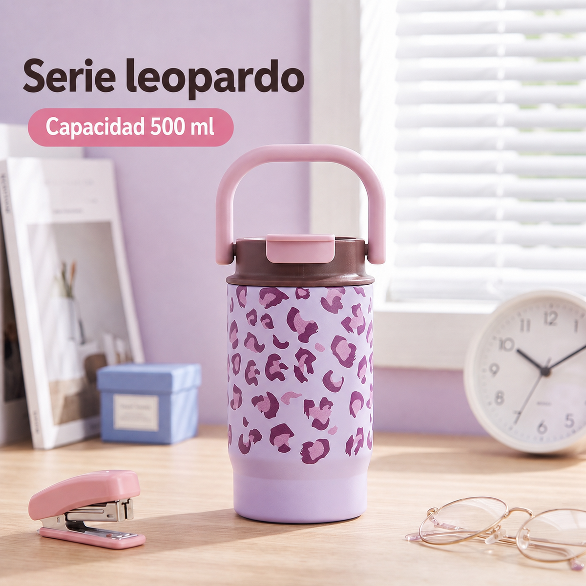 Vaso térmico estampado leopardo con popote 500-650 ml - 7