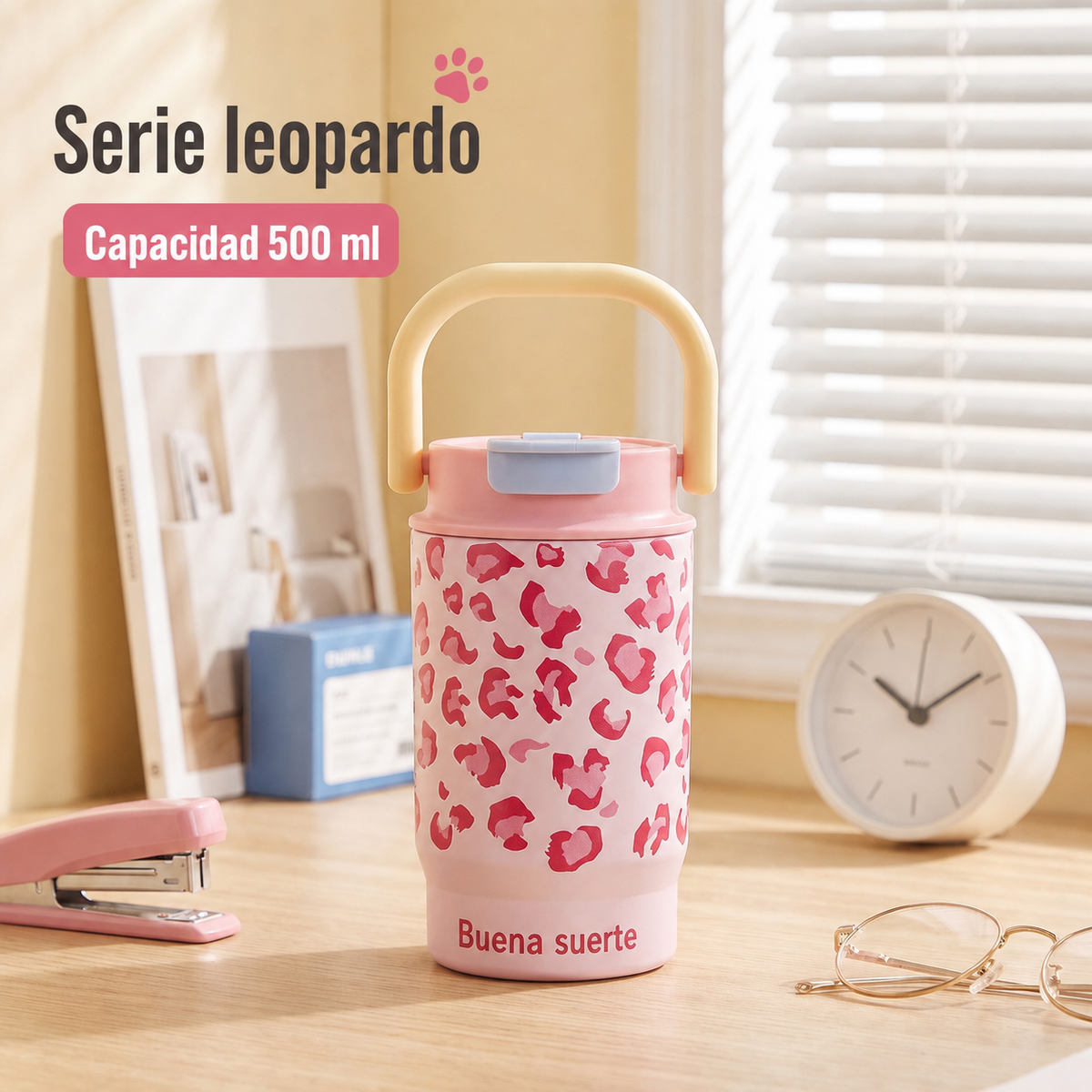 Vaso térmico estampado leopardo con popote 500-650 ml - 8