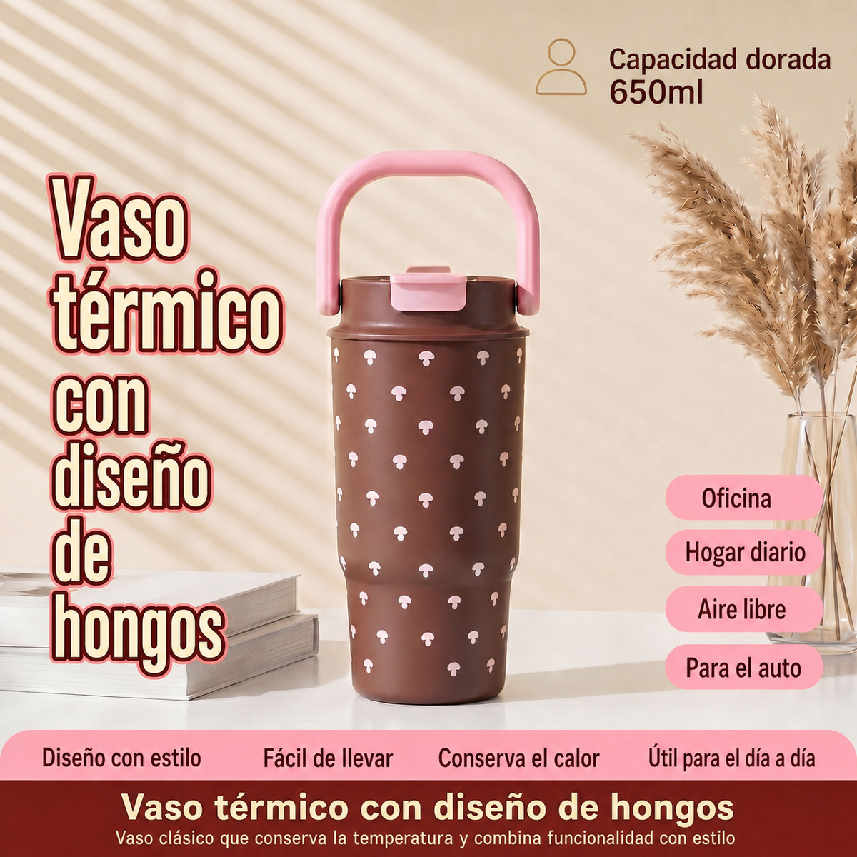 Vaso térmico estampado leopardo con popote 500-650 ml
