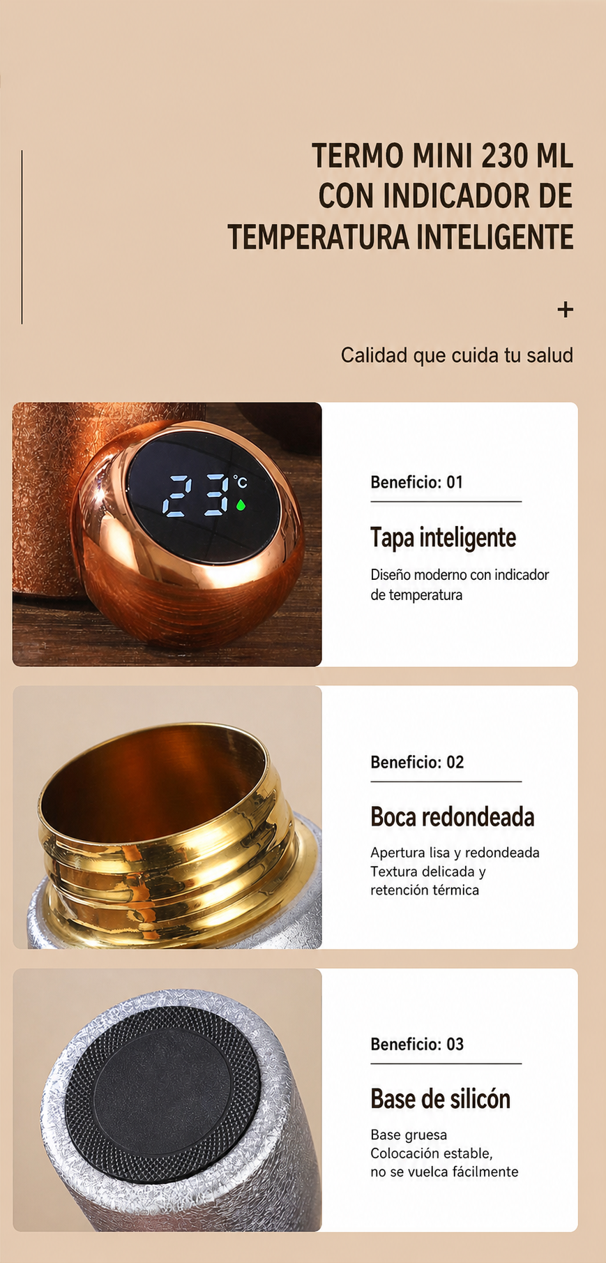 Termo mini 230 ml con indicador de temperatura inteligente - 25