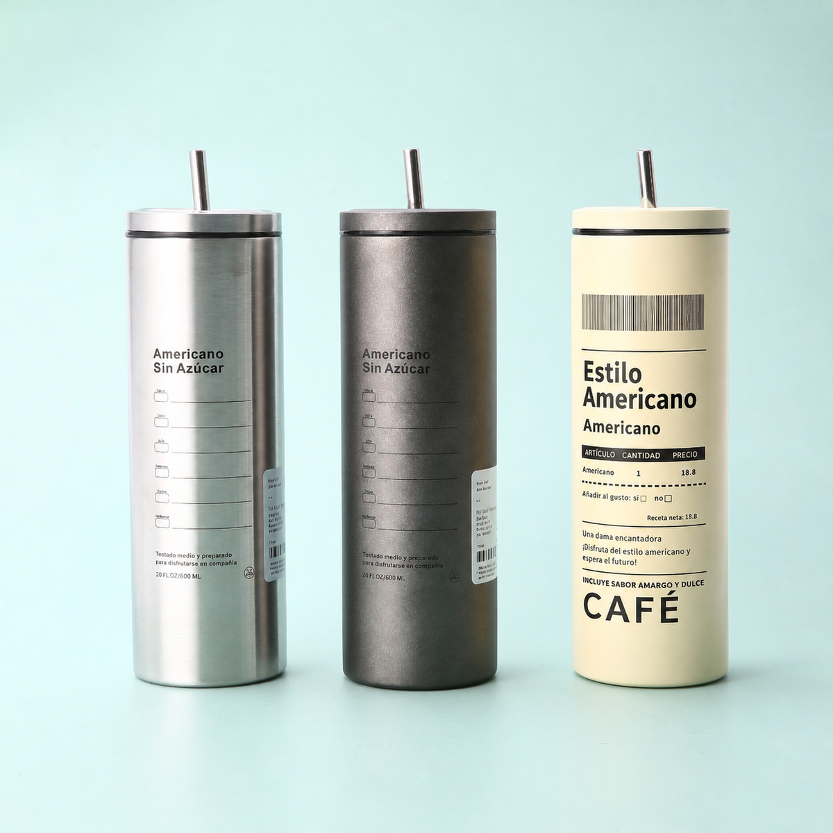 Vaso térmico de acero inoxidable con popote 590 ml - 1