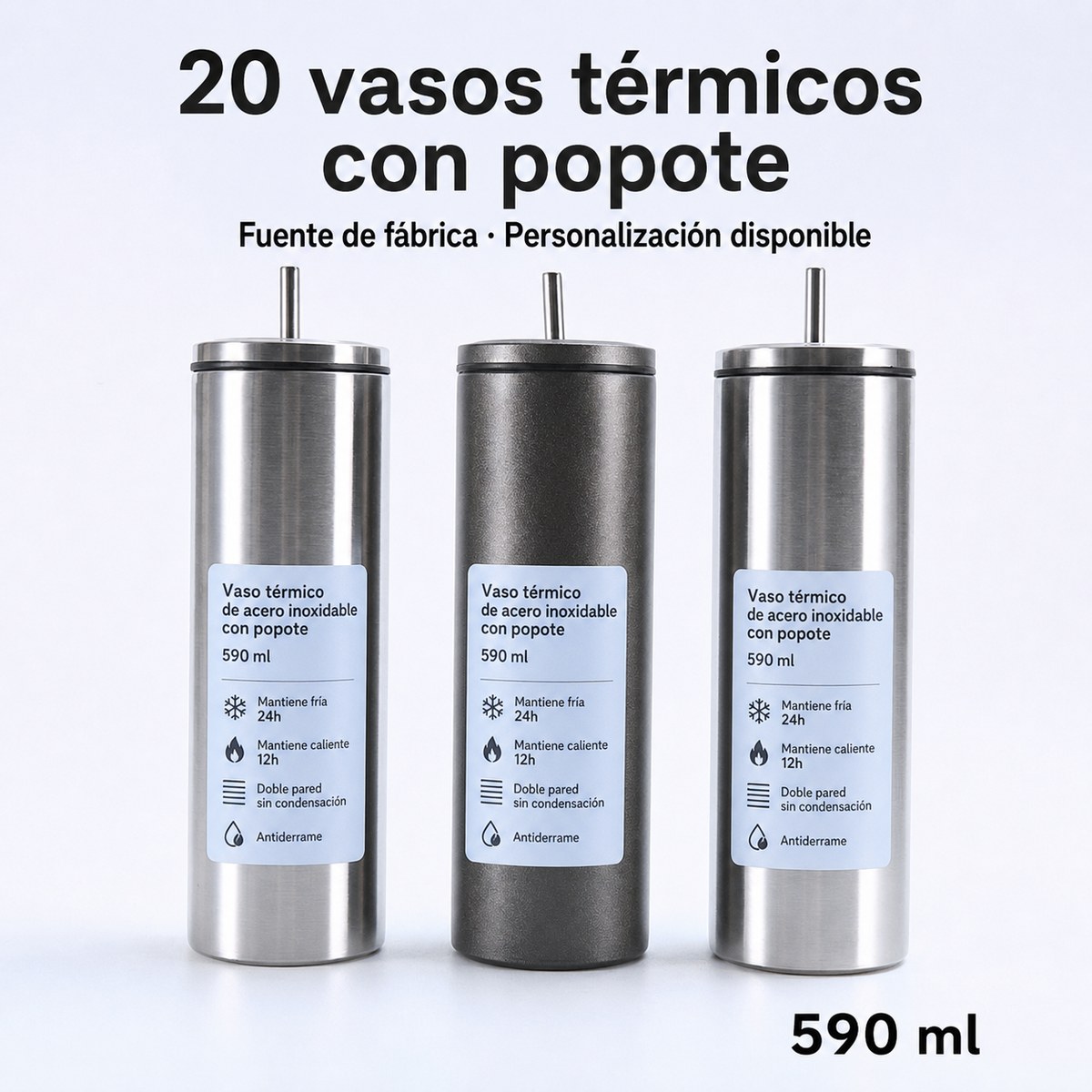 Vaso térmico de acero inoxidable con popote 590 ml - 3