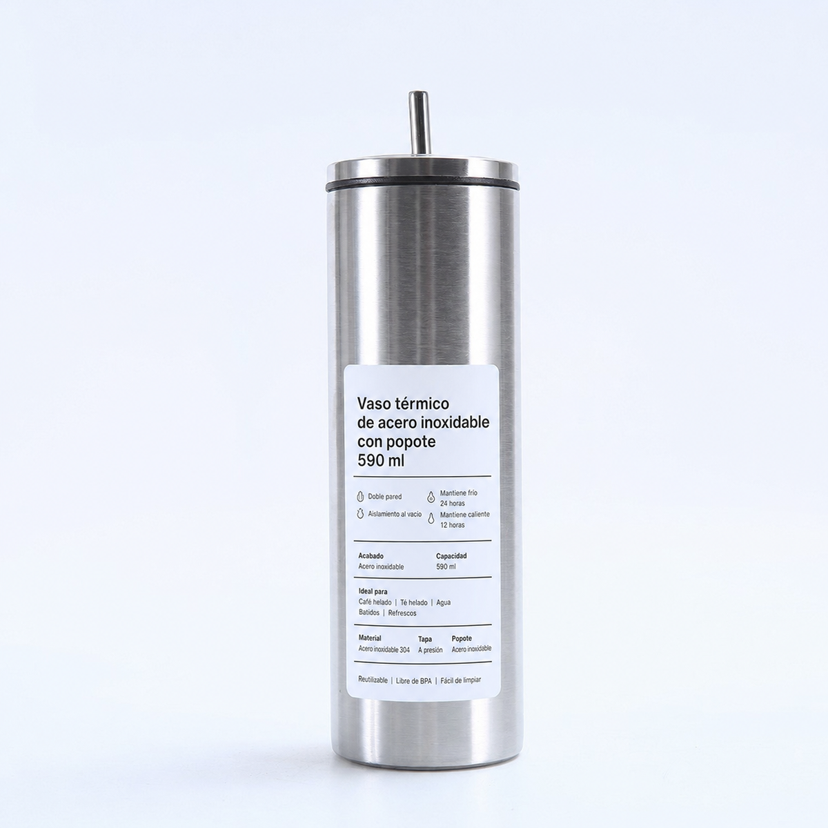 Vaso térmico de acero inoxidable con popote 590 ml - 8