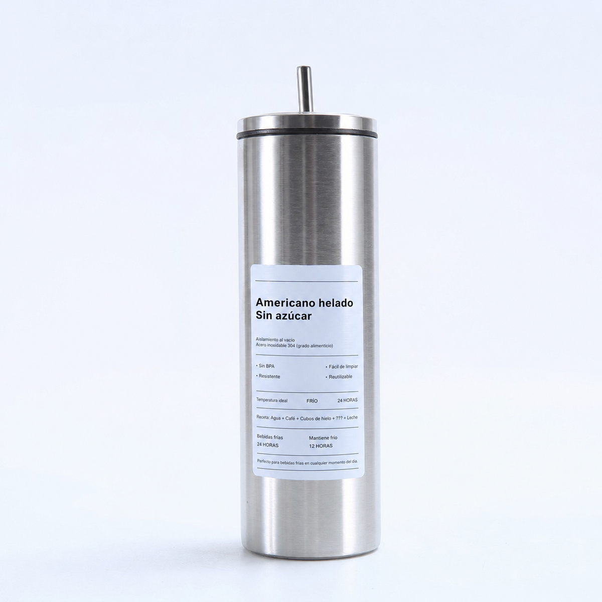 Vaso térmico de acero inoxidable con popote 590 ml