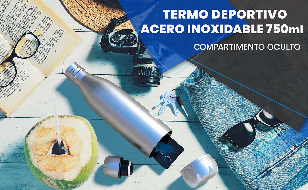 Termo deportivo acero inoxidable 750ml compartimento oculto - 9