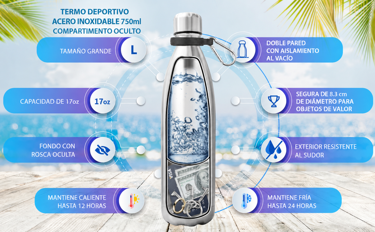 Termo deportivo acero inoxidable 750ml compartimento oculto - 10