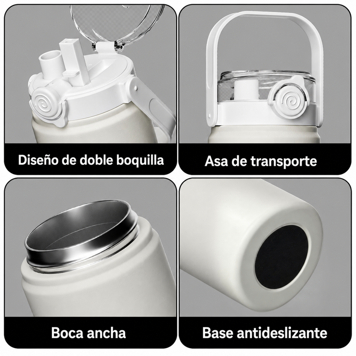 Termo de 1 y 1.2 Litros | acero inoxidable con popote y asa - 2