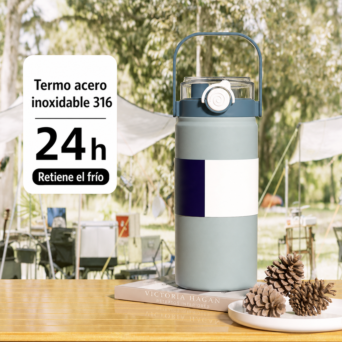 Termo de 1 y 1.2 Litros | acero inoxidable con popote y asa - 4