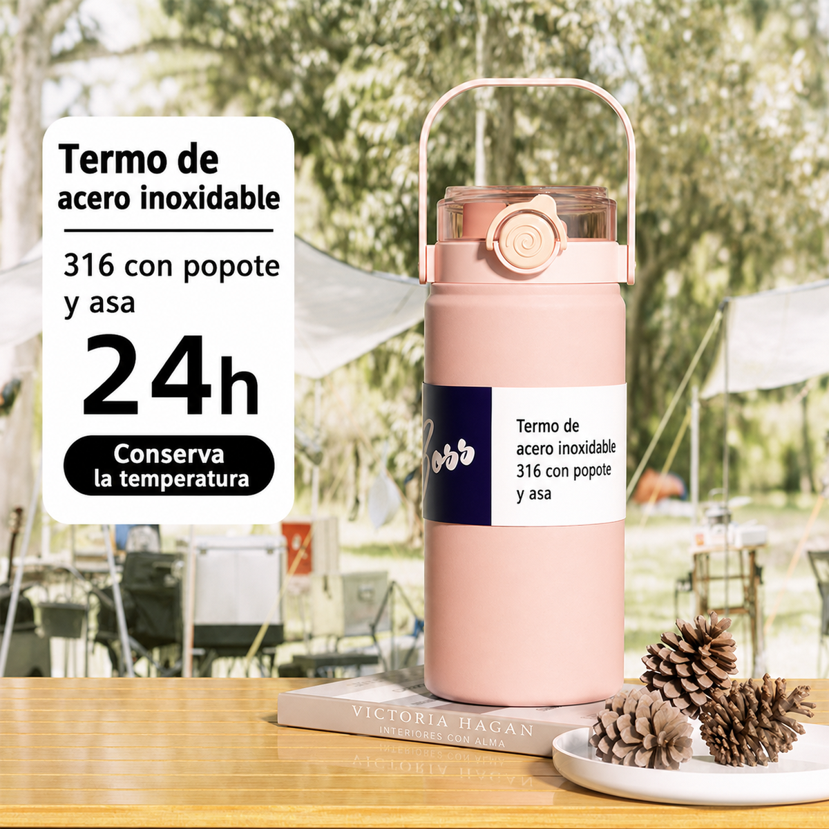 Termo de 1 y 1.2 Litros | acero inoxidable con popote y asa - 5