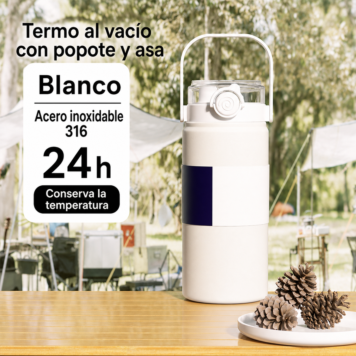Termo de 1 y 1.2 Litros | acero inoxidable con popote y asa - 6