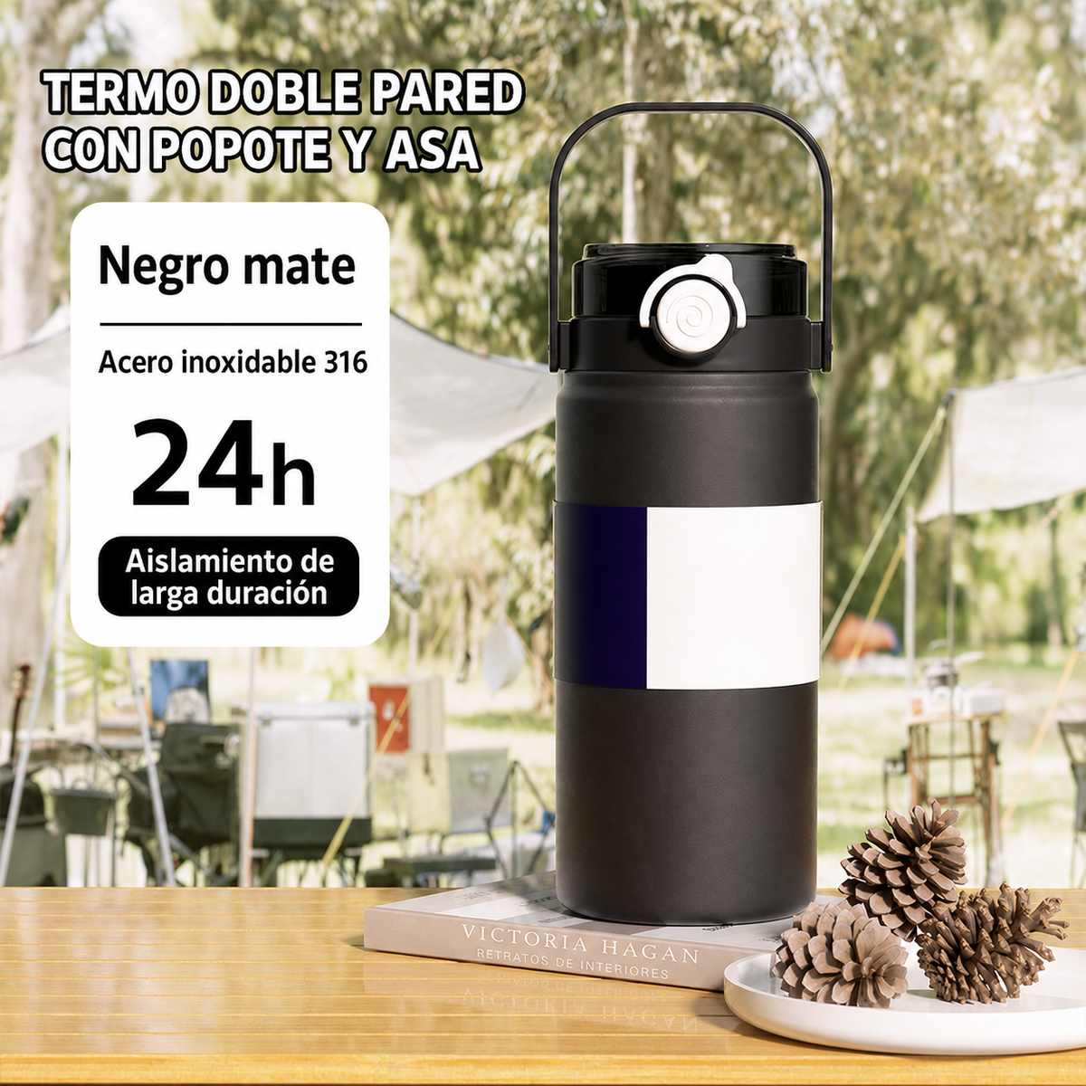 Termo de 1 y 1.2 Litros | acero inoxidable con popote y asa - 7