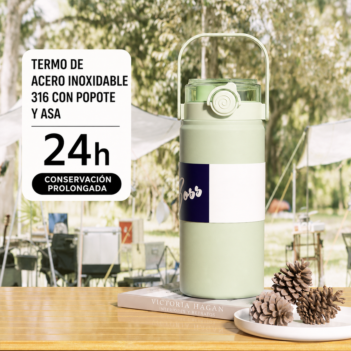 Termo de 1 y 1.2 Litros | acero inoxidable con popote y asa - 8