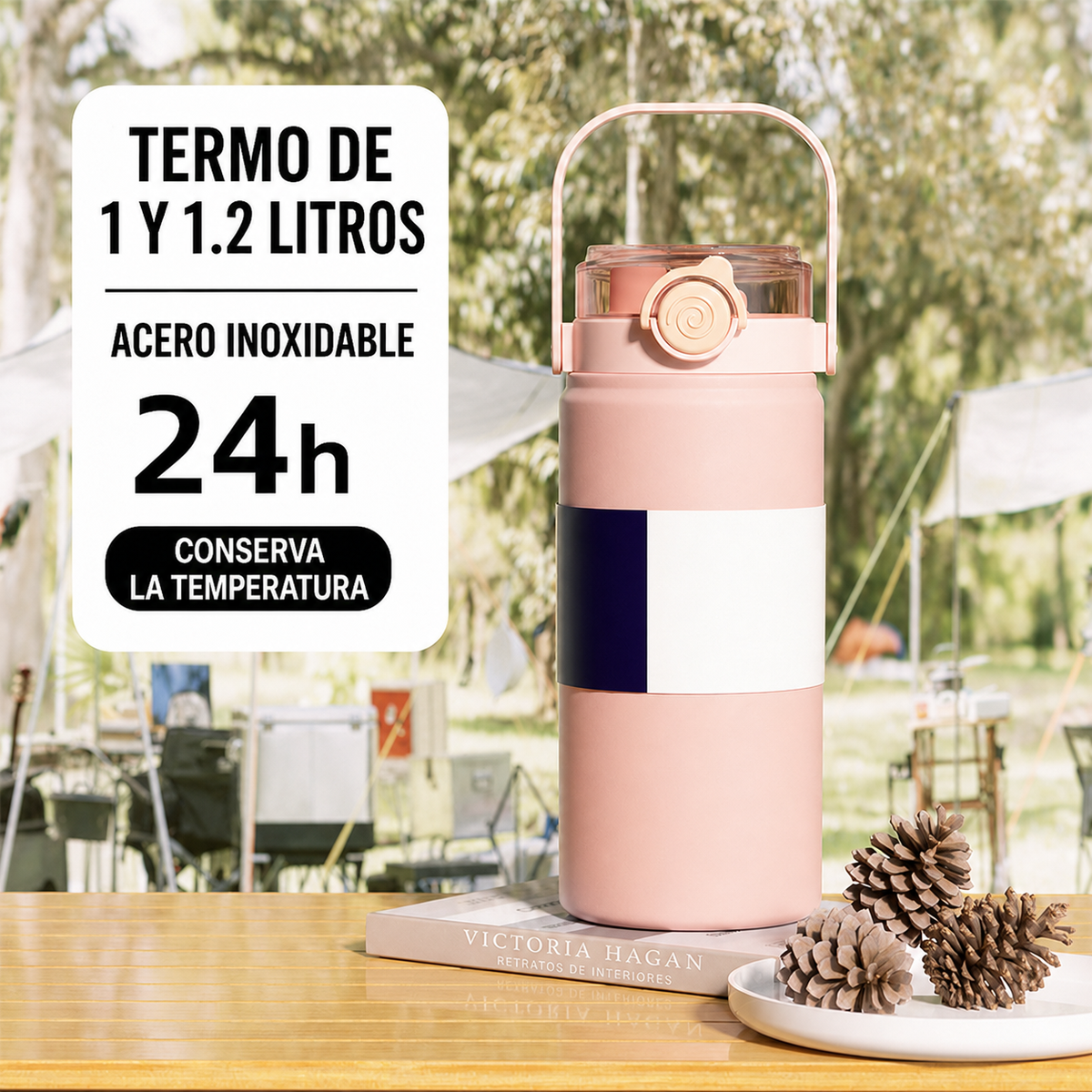 Termo de 1 y 1.2 Litros | acero inoxidable con popote y asa