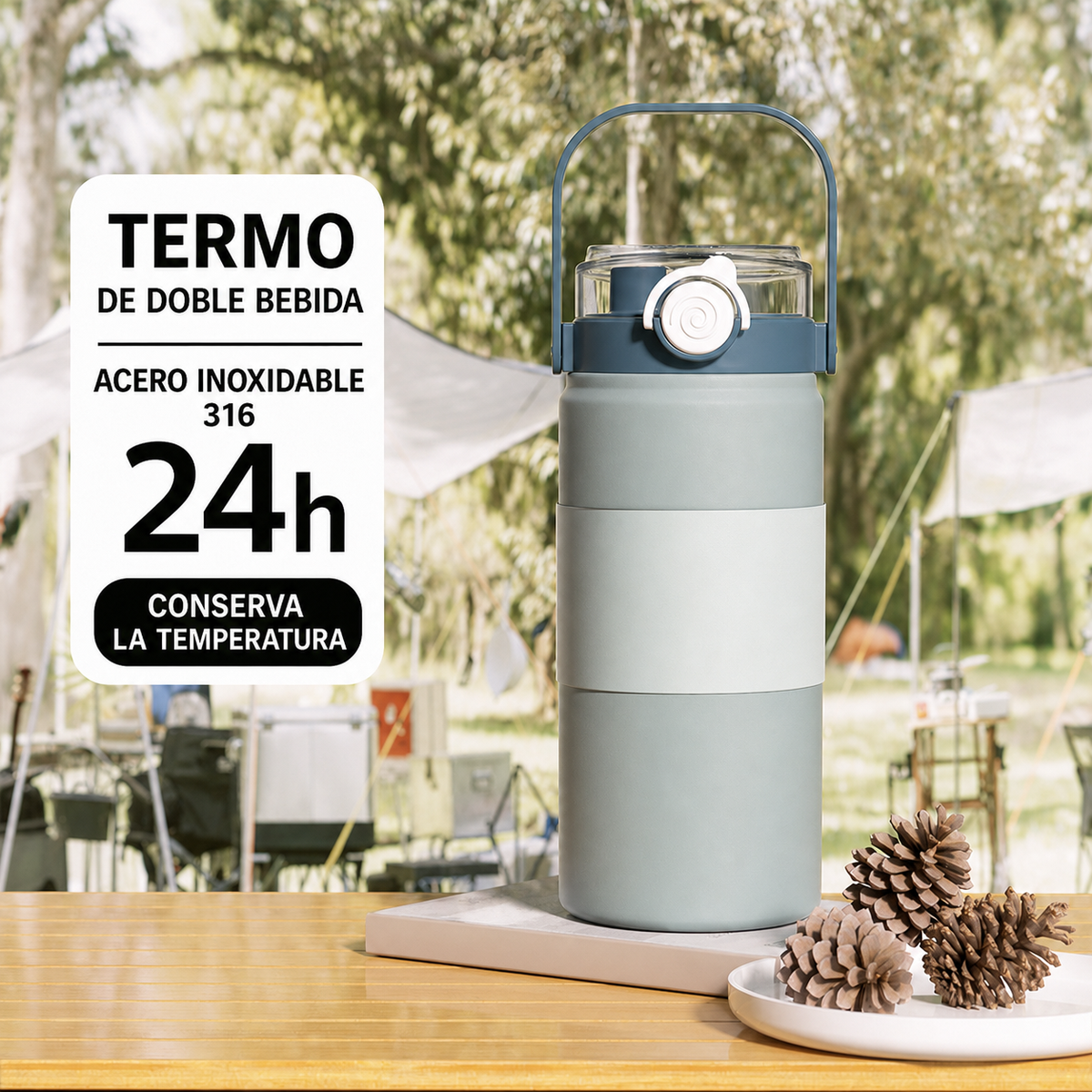 Termo de 1 y 1.2 Litros | acero inoxidable con popote y asa