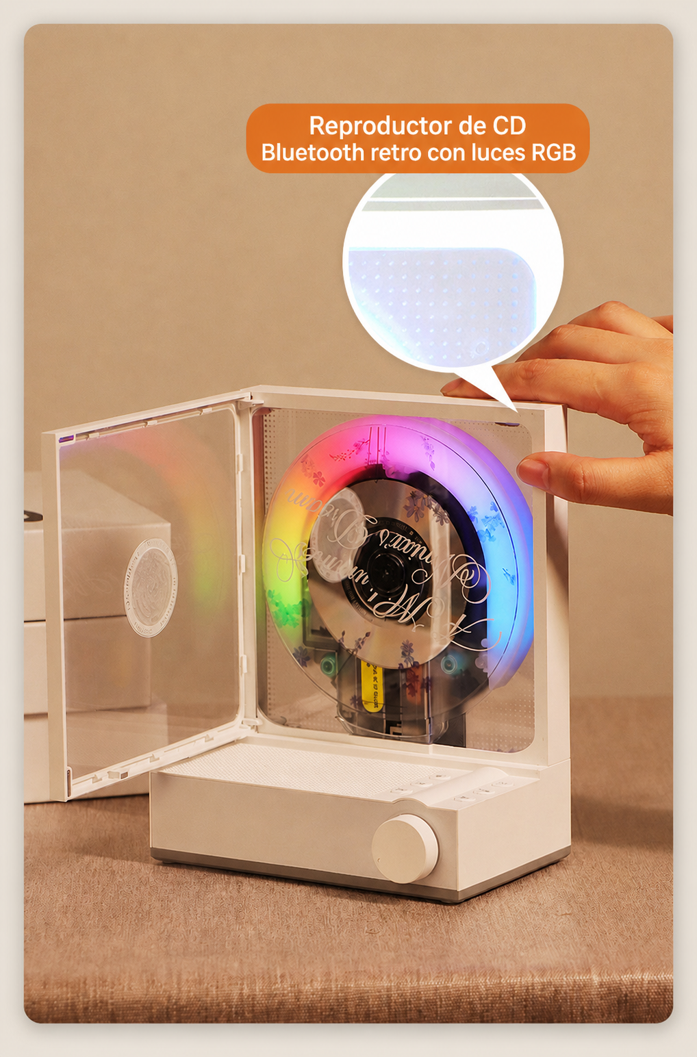 Reproductor de CD Bluetooth retro con luces RGB - 13