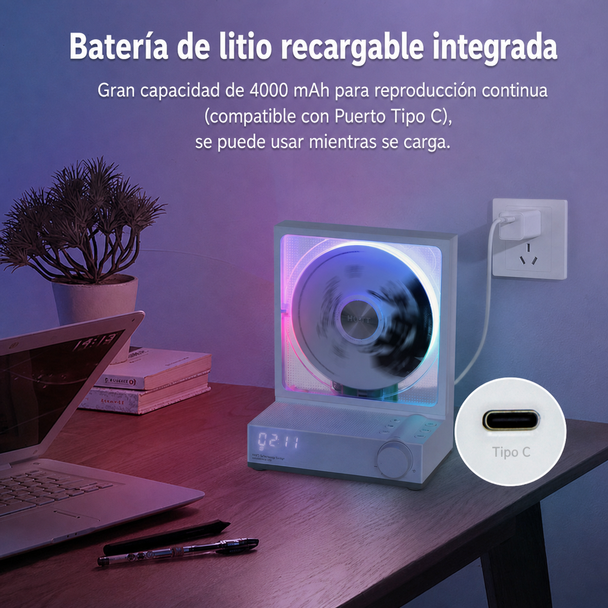 Reproductor de CD Bluetooth retro con luces RGB - 4