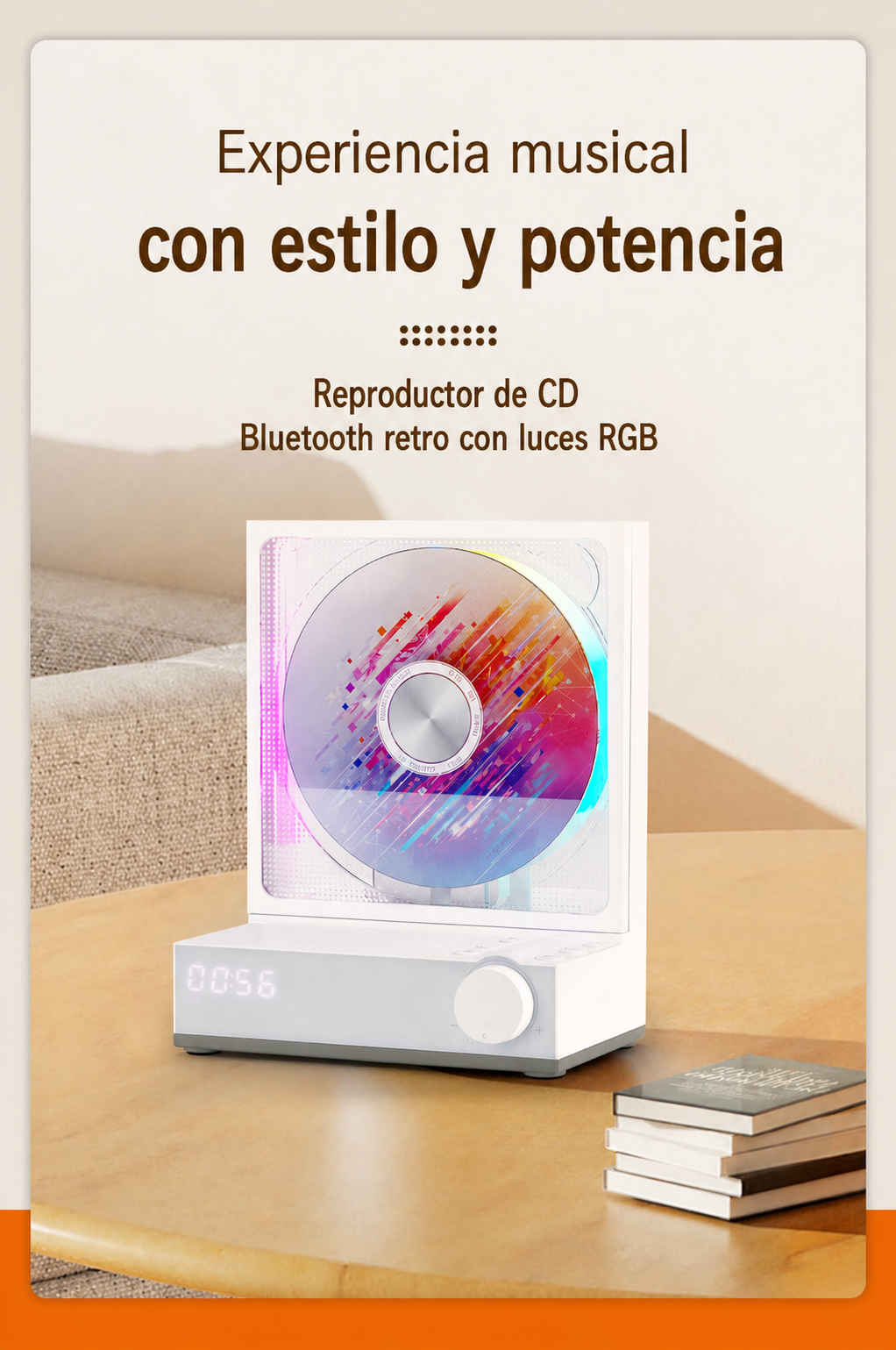 Reproductor de CD Bluetooth retro con luces RGB - 8