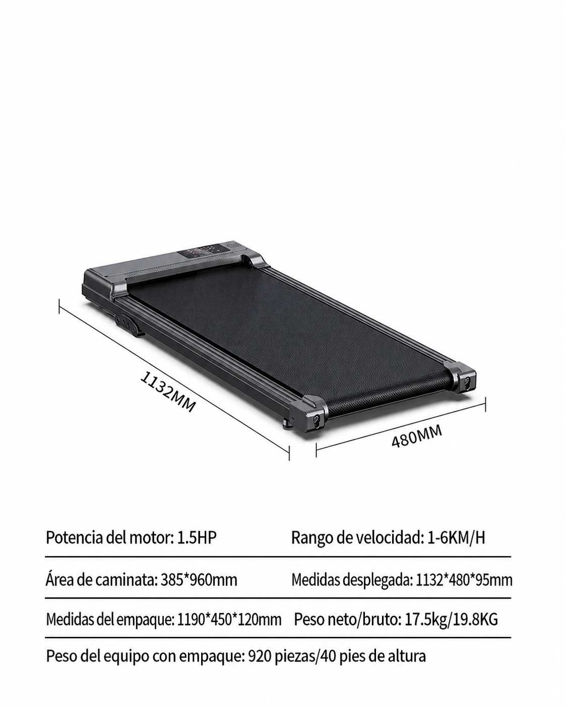 Caminadora eléctrica plana para casa | 1.5 HP - 6