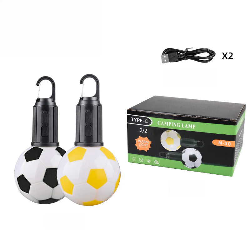 Set de lámparas LED balón de fútbol con cable USB Type-C y caja, ideal para camping, decoración y fanáticos del fútbol.