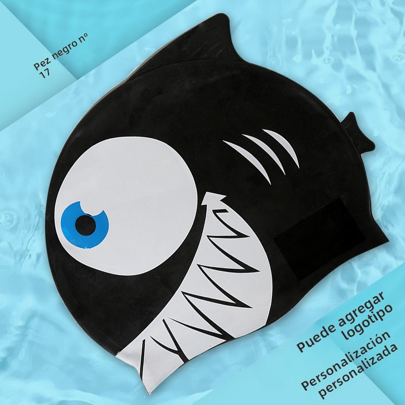 Gorro de silicona infantil multicolor: resistente al agua, con orejeras, diseño de animales y pez para natación y entrenamiento