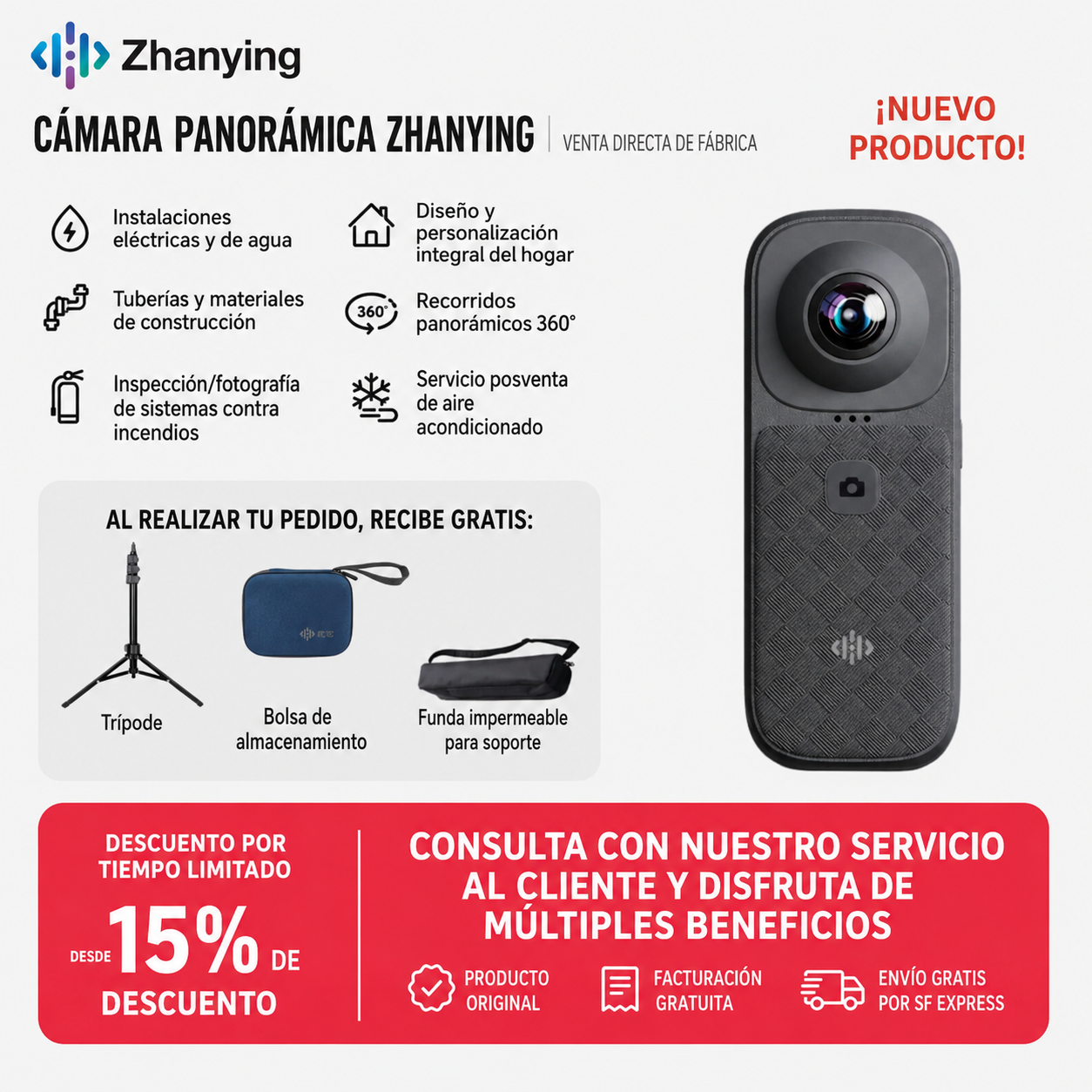 Cámara Panorámica 360° 12K Doble Lente con WiFi - 5