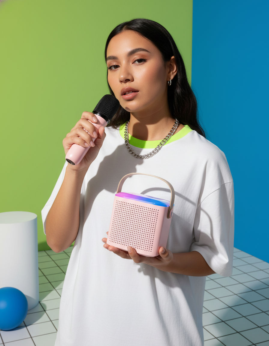 Karaoke Portátil con Luces LED: Altavoz Bluetooth con Micrófono Inalámbrico
