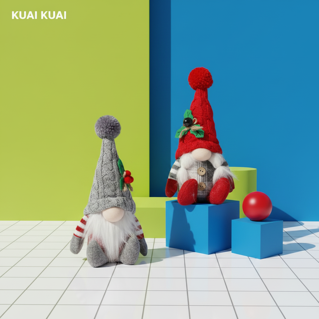 Muñecos Navideños Decorativos : Peluches de Duende, Pingüino, Hombre de Galleta, Reno y Nomo