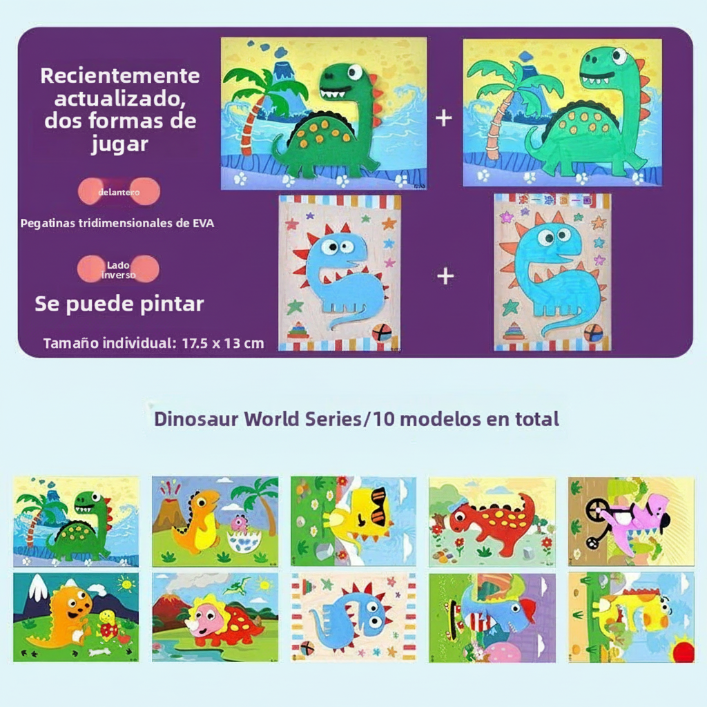 Manualidades Educativas con Pegatinas 3D para Niños – Dinosaurios y má diseños