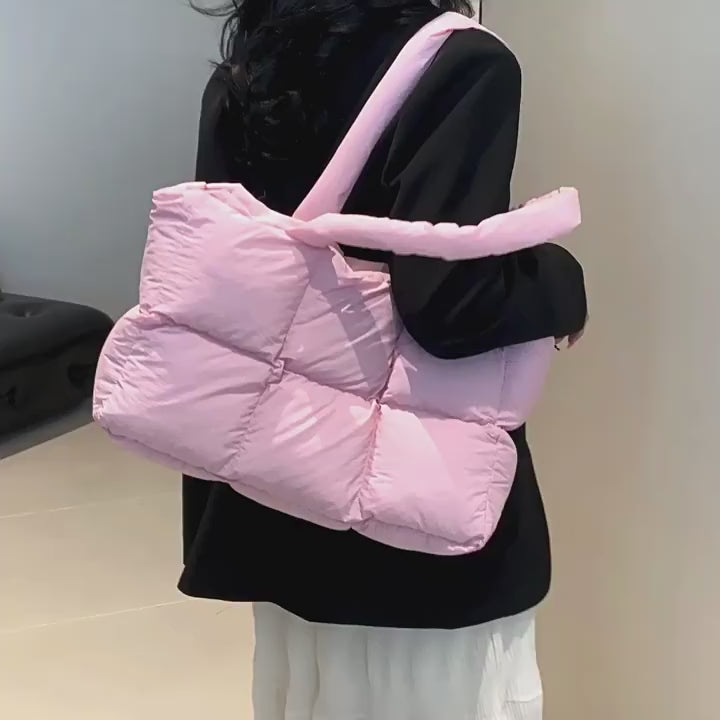 Cargar vídeo: Bolsa de hombro acolchada con diseño rombo gran capacidad