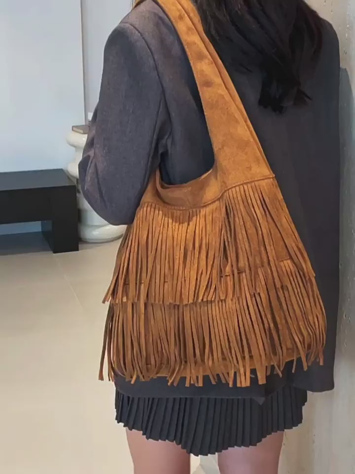 Bolsa tote con flecos estilo vintage gran capacidad