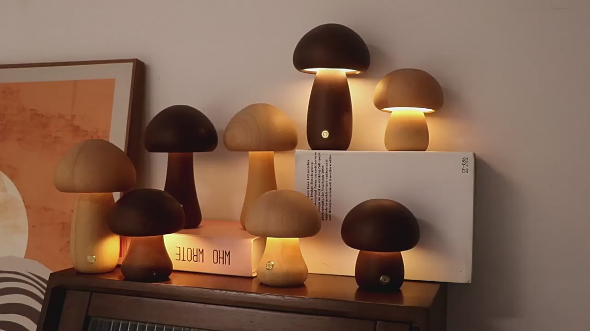 Load video: Lámpara Hongo LED Luz Nocturna Táctil Decorativa