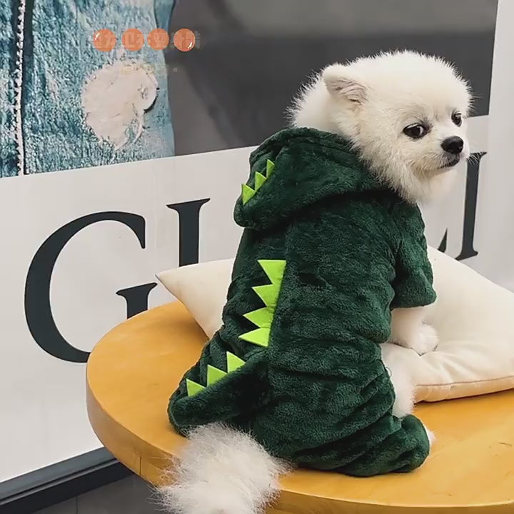 Cargar vídeo: Ropa de Invierno para Perros – Abrigo con Diseño de Dinosaurio y Tigre