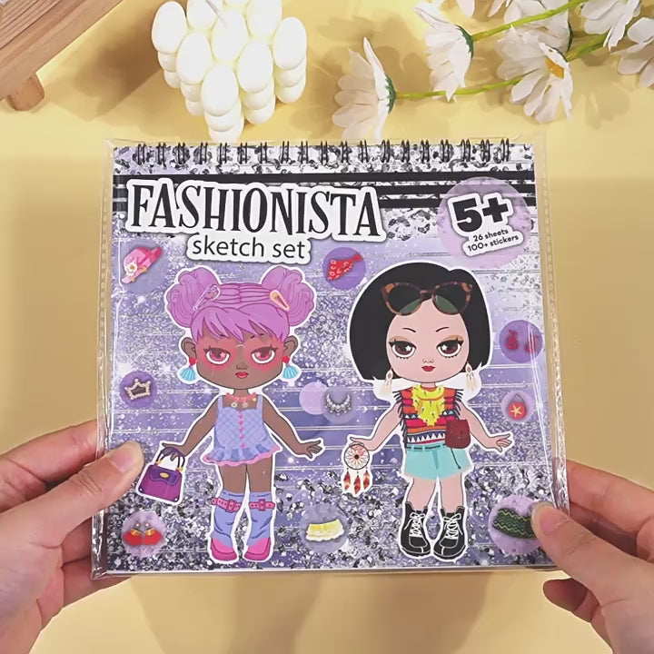 Load video: Fashion Clothing Coloring Stickers: Girl Fashion Sketch Design Kit