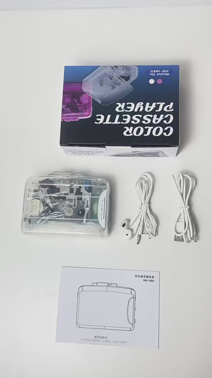 Cargar vídeo: Grabadora de casete retro portátil con radio FM/AM