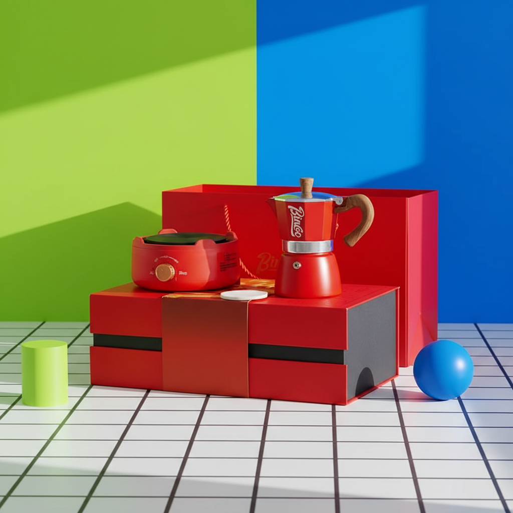 Set de Cafetera Italiana con Placa Calentadora y Caja de Regalo